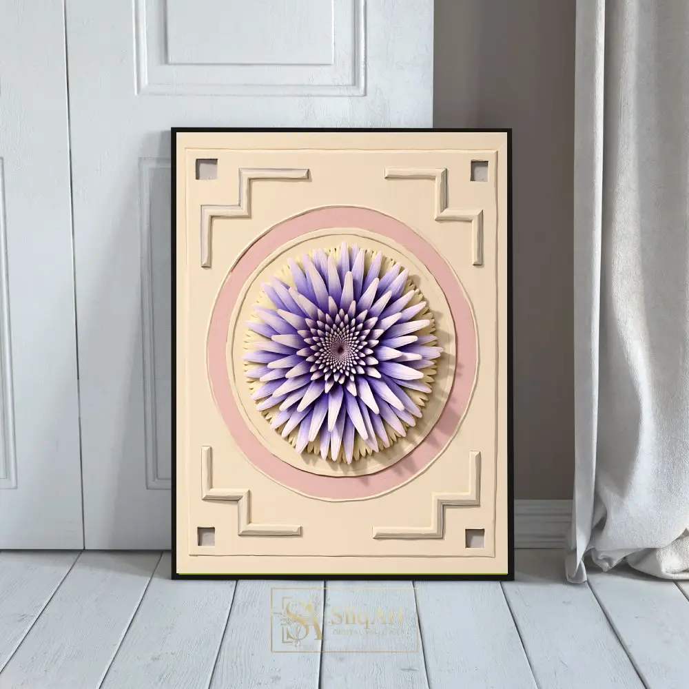3D Lavender Floral Mandala Relief - Minimalist Geometric Wall Art