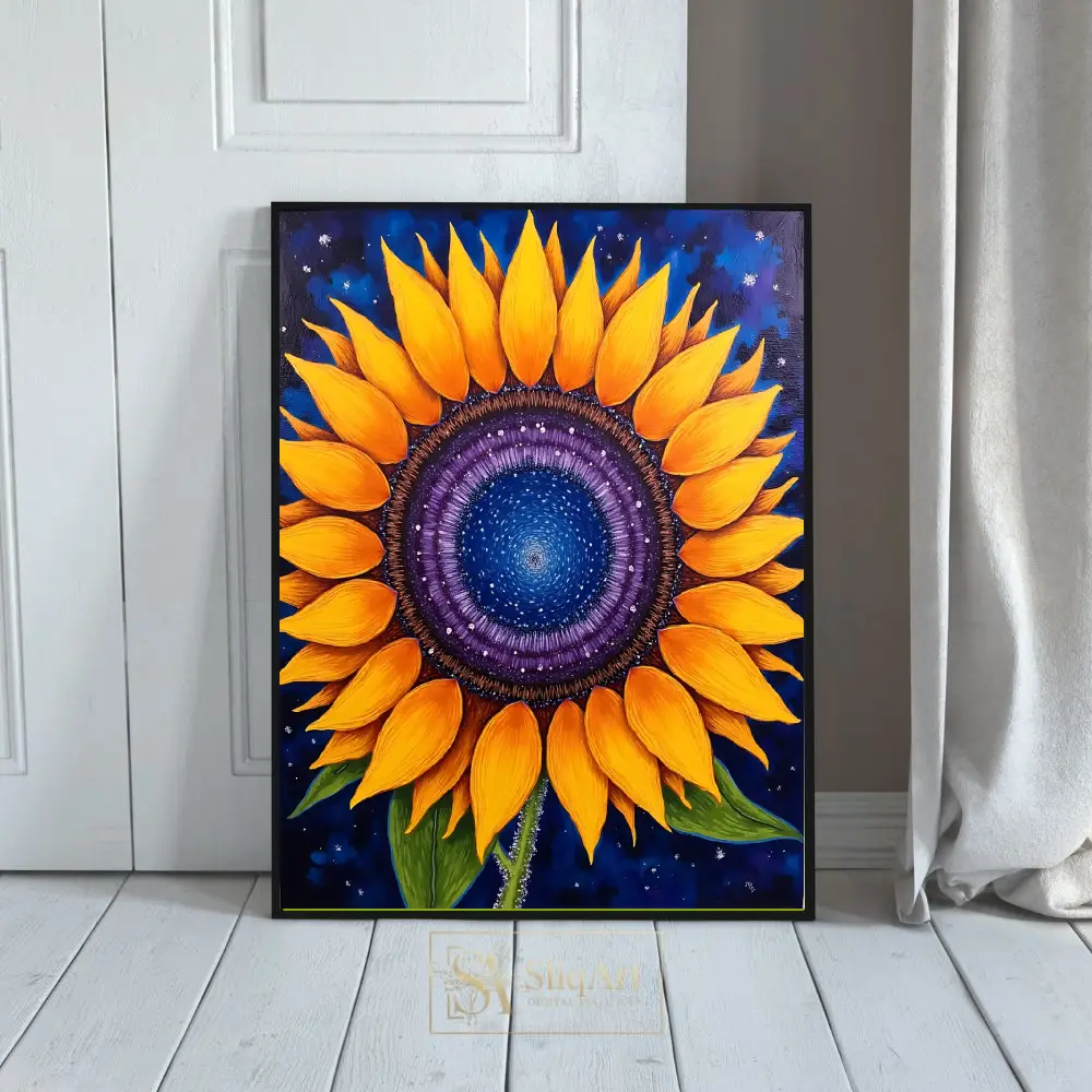 Cosmic Sunflower Galaxy Canvas Art | Celestial Floral Wall Decor