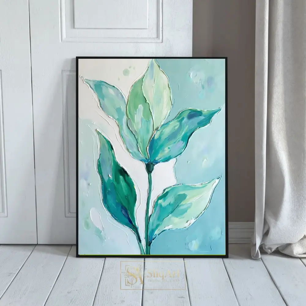 Emerald Mist: Textured Teal Botanical Abstract Canvas Art