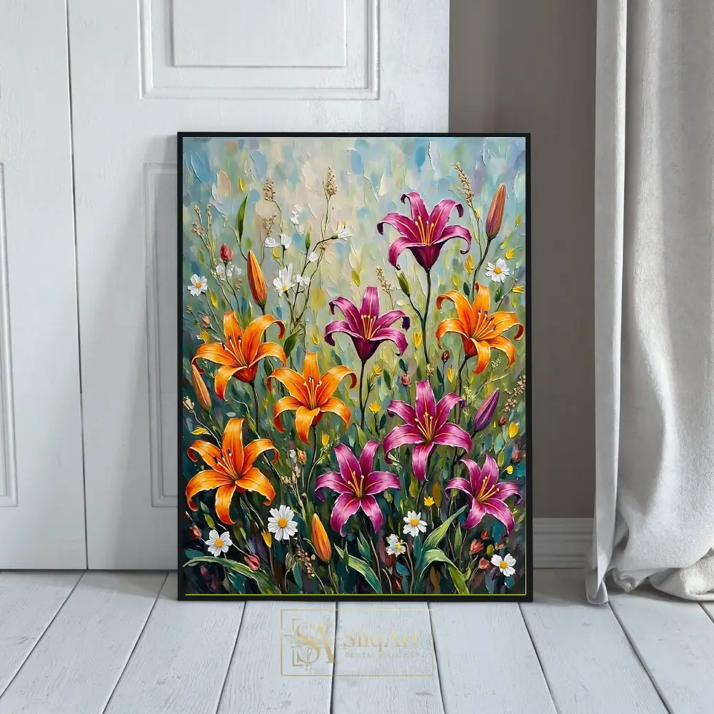 Vibrant Lily Garden Impasto Floral Wall Art