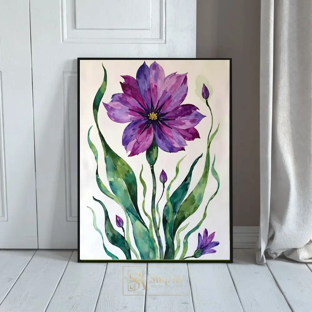 Vibrant Purple Bloom - Contemporary Watercolor Floral Wall Art