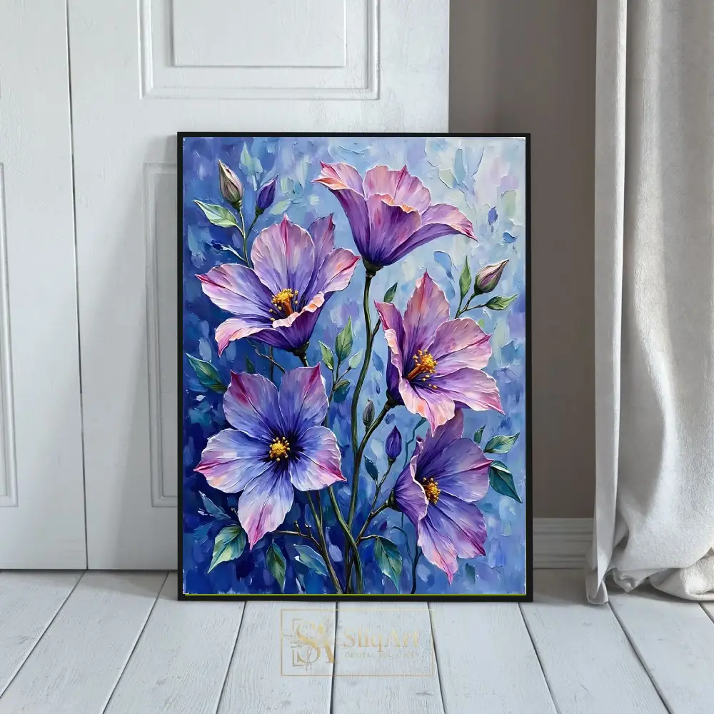 Celestial Bloom: Impressionist Wildflower and Swirling Sky Art