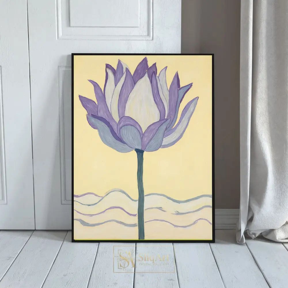 Purple Lotus Flower Abstract Art Print - Spiritual Botanical Wall Decor