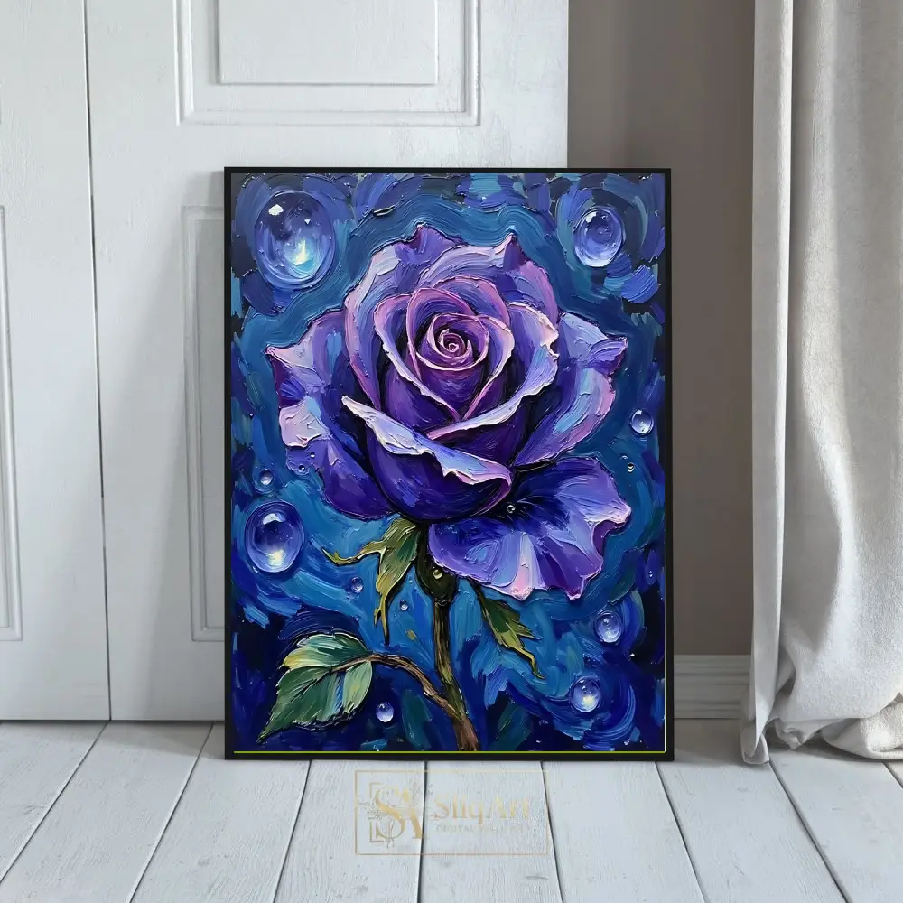 Dreamy Purple Rose Impasto Oil Painting - Textured Floral Wall Art