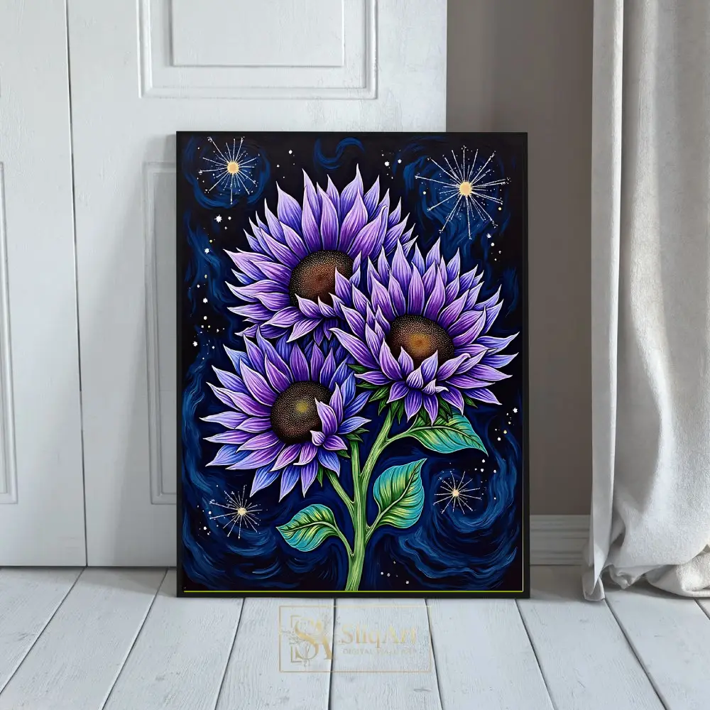 Whimsical Rabbit Portrait with Sky Blue Flowers Wall Art