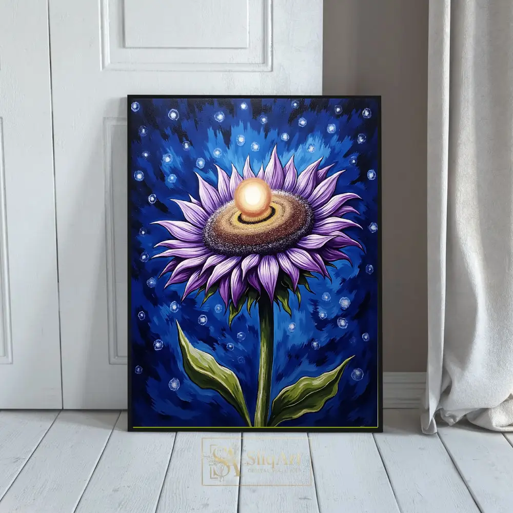 Cosmic Bloom: Celestial Sunflower Surreal Wall Art