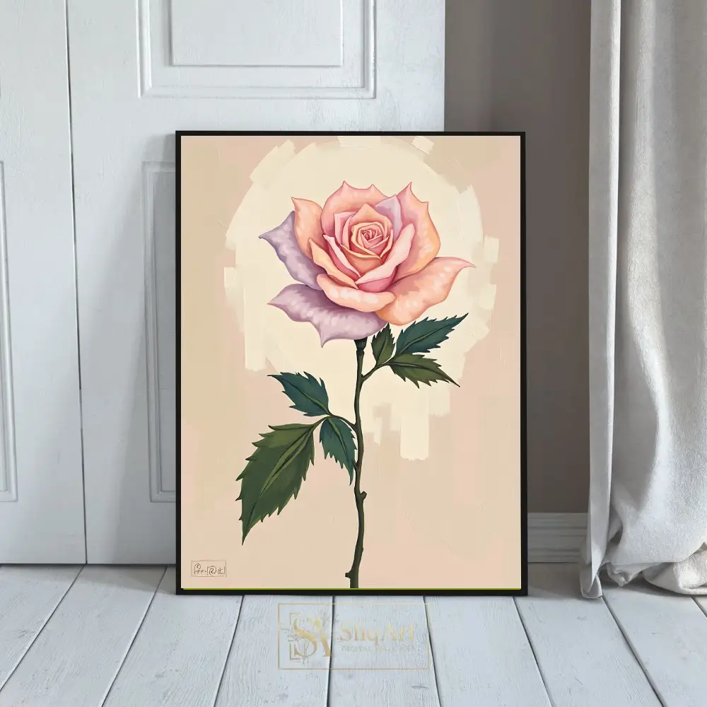 Elegant Peach & Lilac Rose - Modern Floral Canvas Print | SliqArt