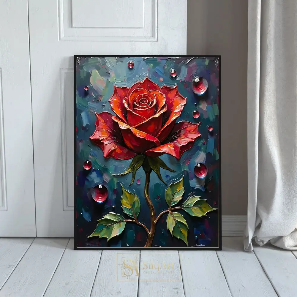 Impasto Red Rose Canvas Art - Textured Floral Wall Decor