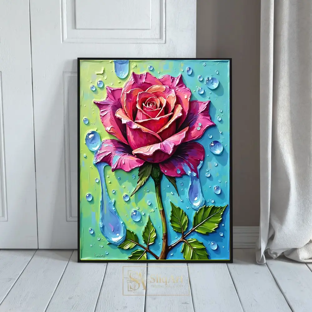 Vibrant Pink Rose Impasto Canvas Art - Modern Textured Floral Wall Decor