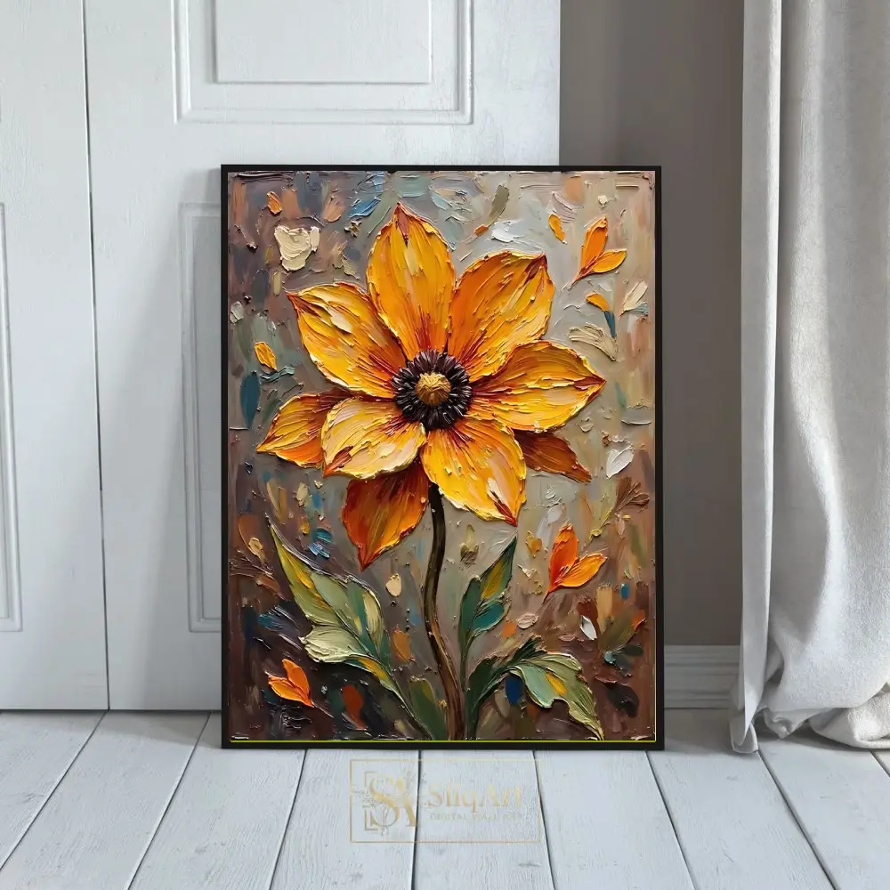 Impasto Yellow Flower Textured Wall Art Canvas