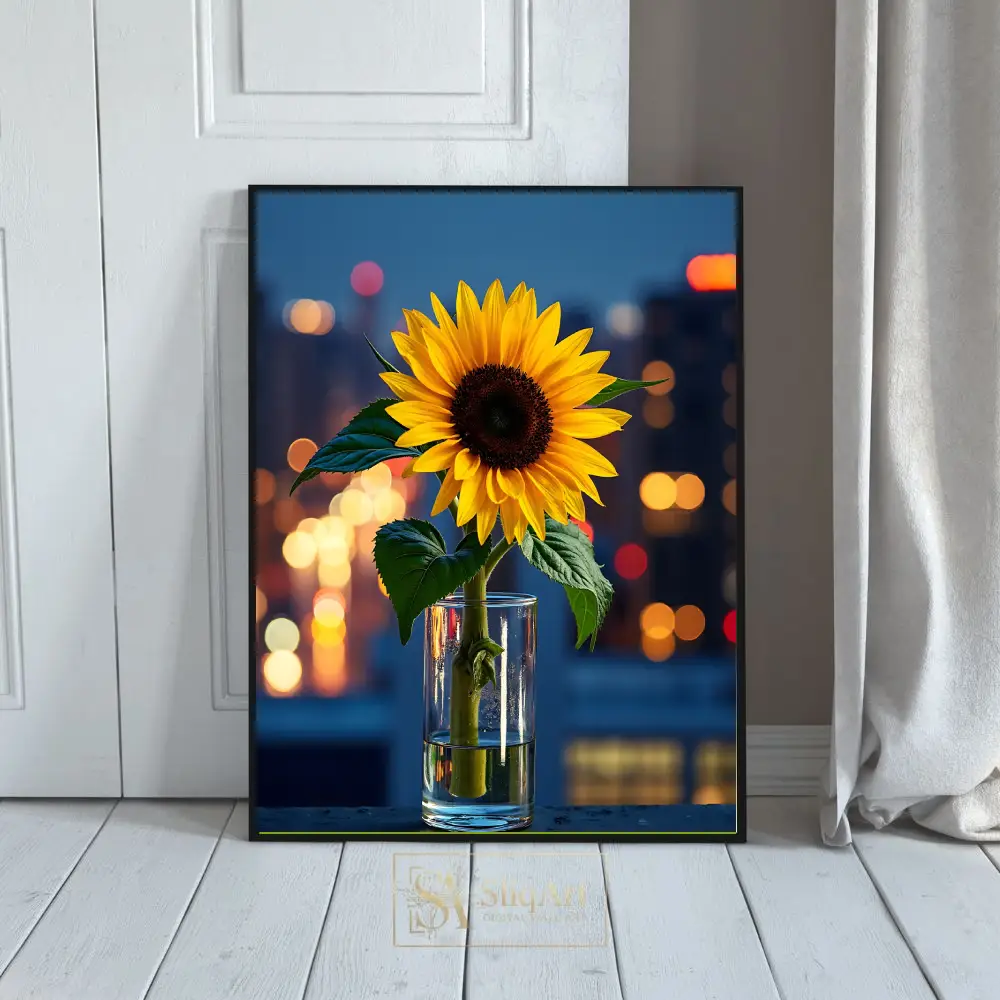 Urban Bloom: Sunflower with City Bokeh Wall Art