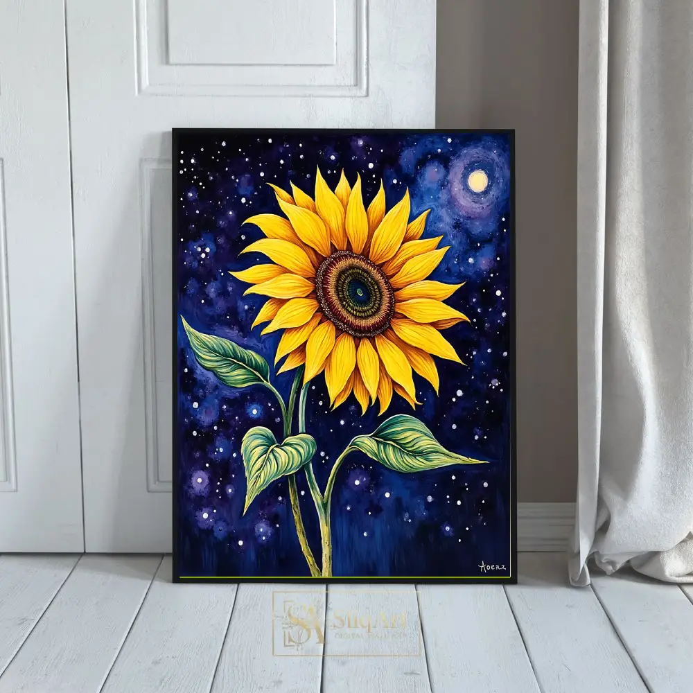 Celestial Sunflower Starry Night Art - Van Gogh Inspired Canvas