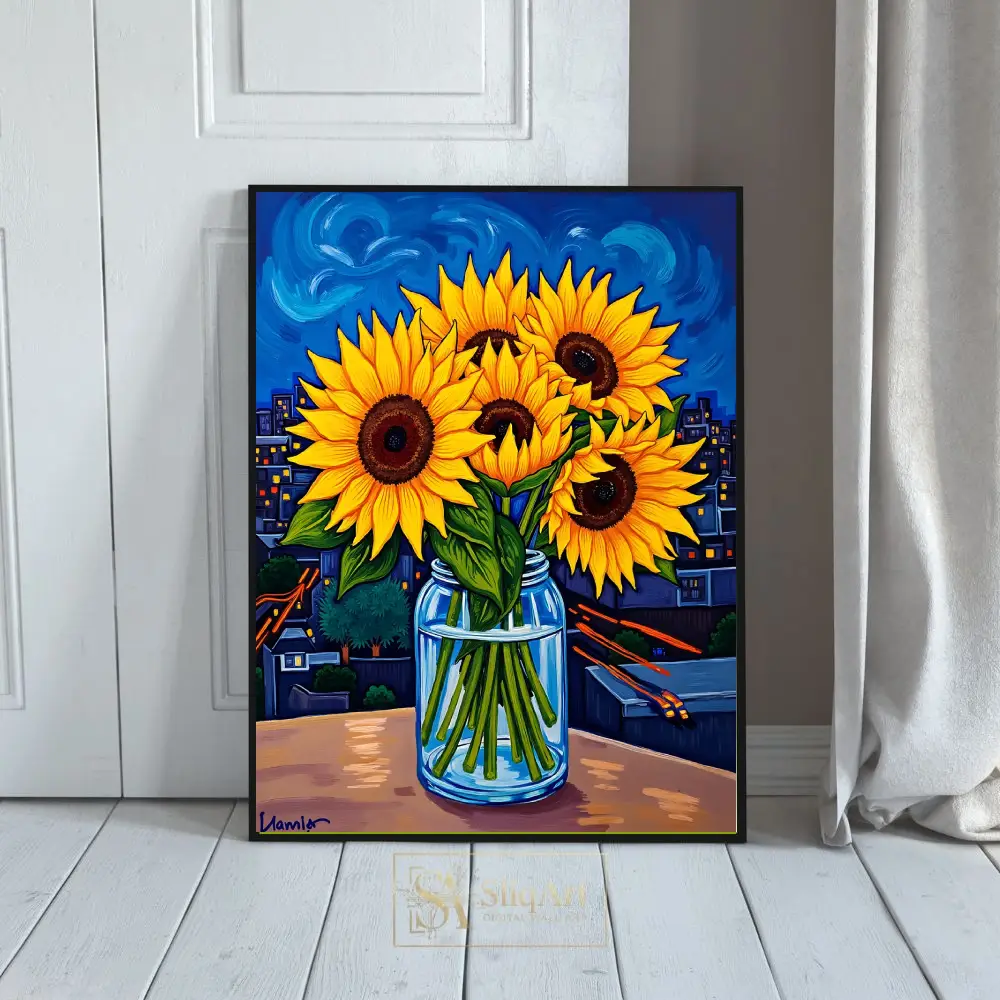 Modern Van Gogh Inspired Sunflower Cityscape Art Print