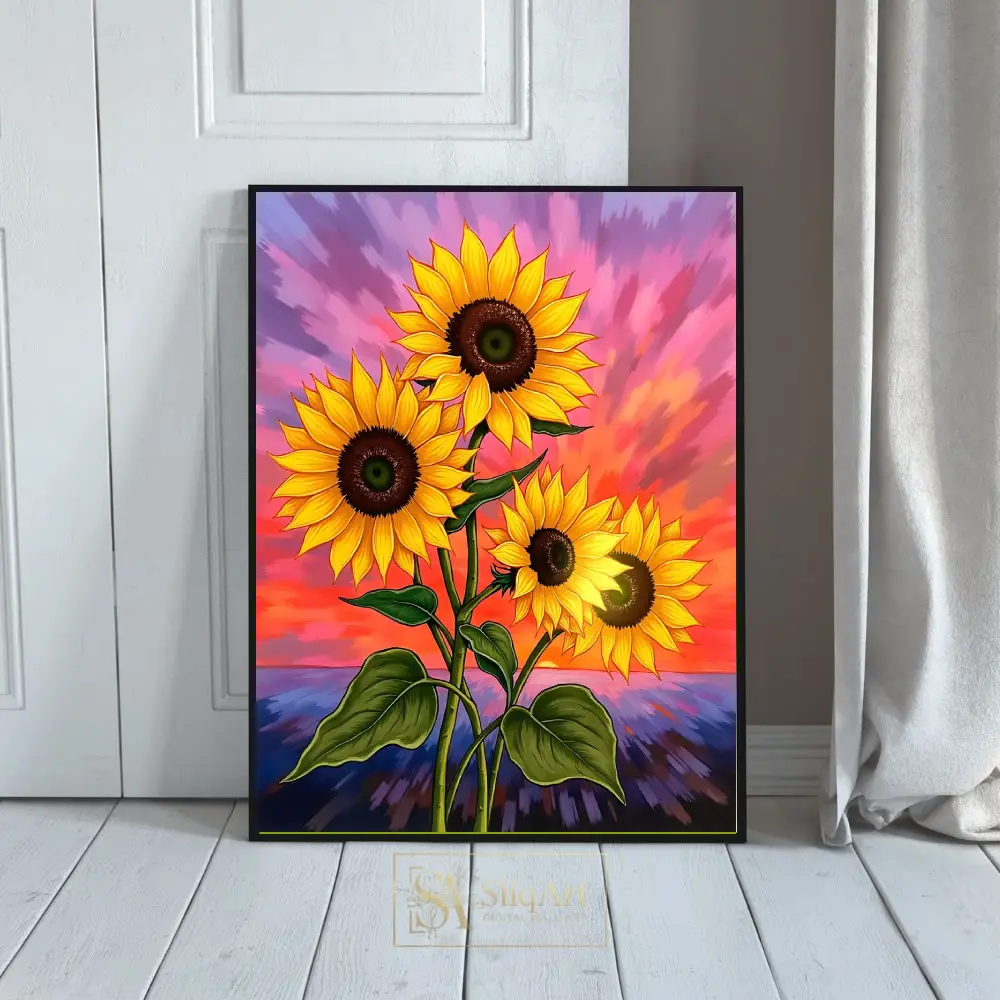 Vibrant Sunflower Sunset Canvas Art - Radiant Floral Wall Decor