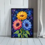 FLO sunflowers with stars and planets in background 272