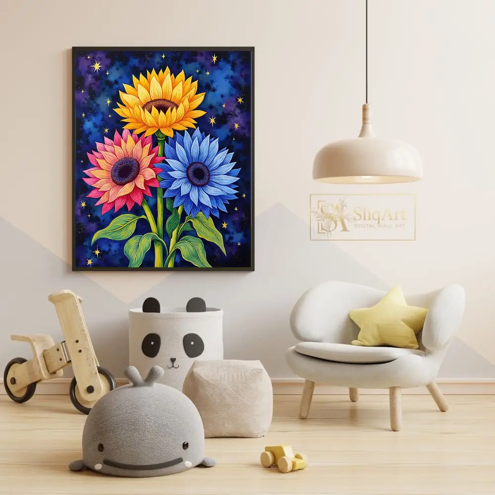 FLO-sunflowers-with-stars-and-planets-in-background-272-05 FLO sunflowers with stars and planets in background 272