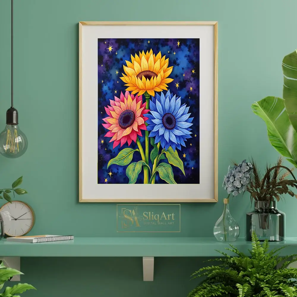 FLO-sunflowers-with-stars-and-planets-in-background-272-06 FLO sunflowers with stars and planets in background 272