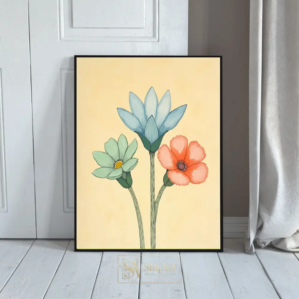 Vintage Pastel Trio Botanical Flowers Wall Art