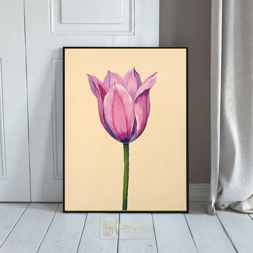 Elegant Pink Tulip Botanical Art Canvas Print