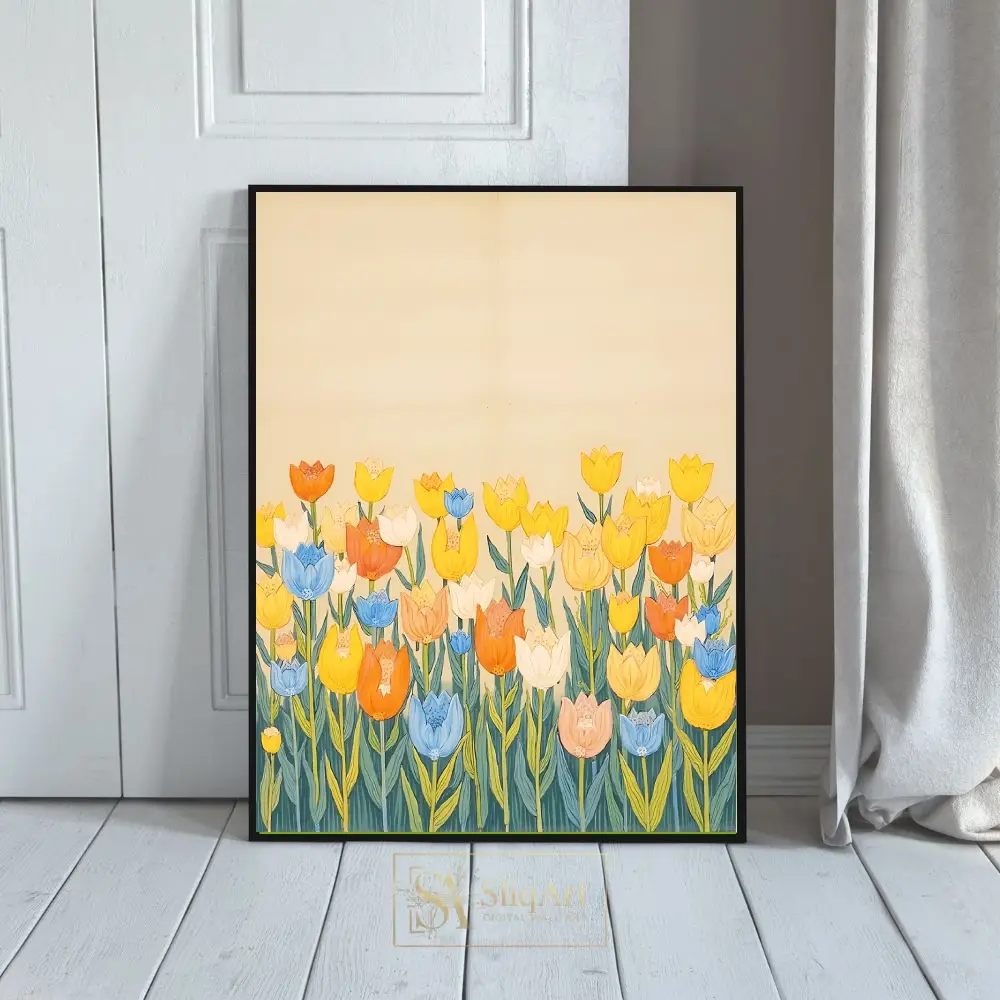 Vintage Floral Tulip Garden Wall Art Print