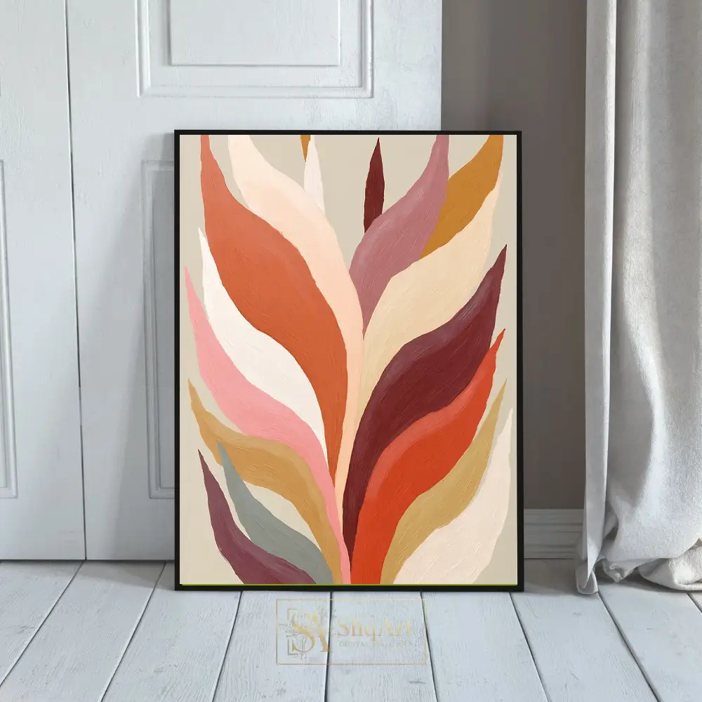 Bohemian Earth Tone Abstract Leaf Painting - Modern Canvas Wall Art
