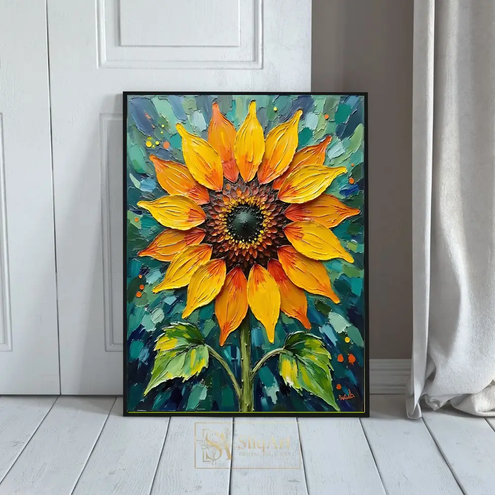 Vibrant Sunflower Impasto Oil Painting - Textured Floral Wall Art