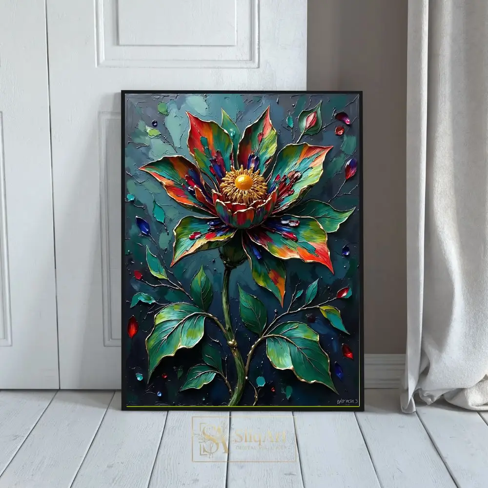 Textured Impasto Floral Canvas Art - Vibrant Jewel-Toned Botanical Wall Decor