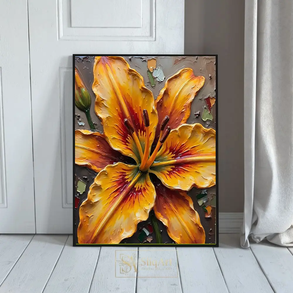 Vibrant Yellow Lily Impasto Wall Art | Textured Floral Canvas
