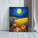 LAN autumn harvest field with pumpkins and berries under night sky 007