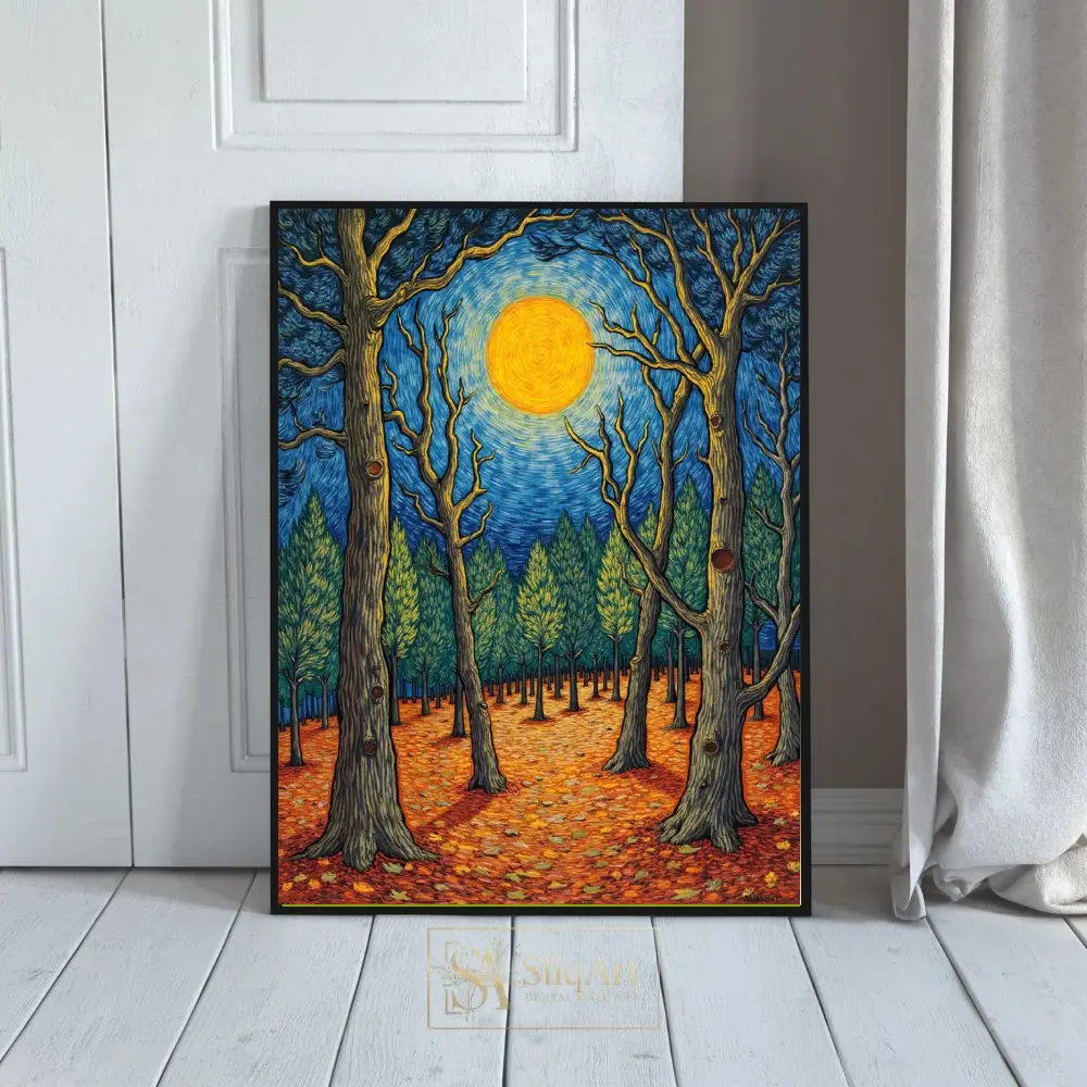 Celestial Forest Impressionist Wall Art - Van Gogh Style Night Woods