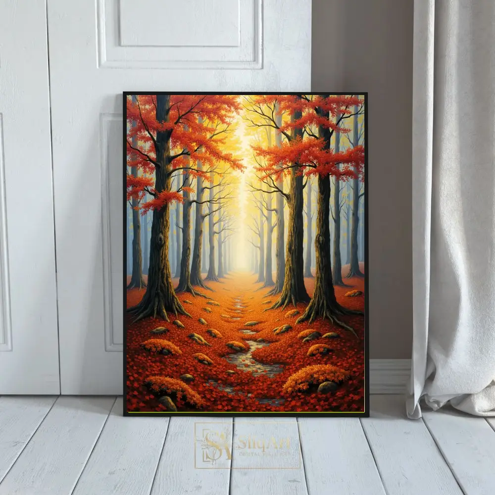Enchanted Autumn Forest Path - Golden Fall Landscape Art
