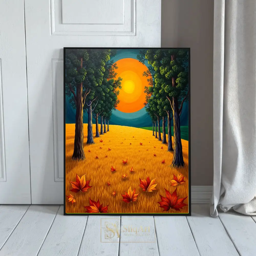 Golden Autumn Sunset Path Wall Art