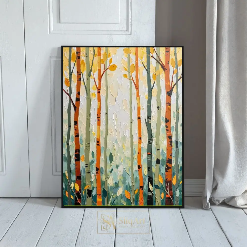 Abstract Birch Forest Textured Wall Art - Autumn Aspen Canvas