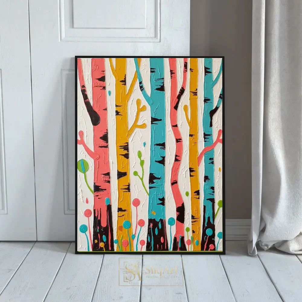 Vibrant Abstract Birch Forest Textured Wall Art