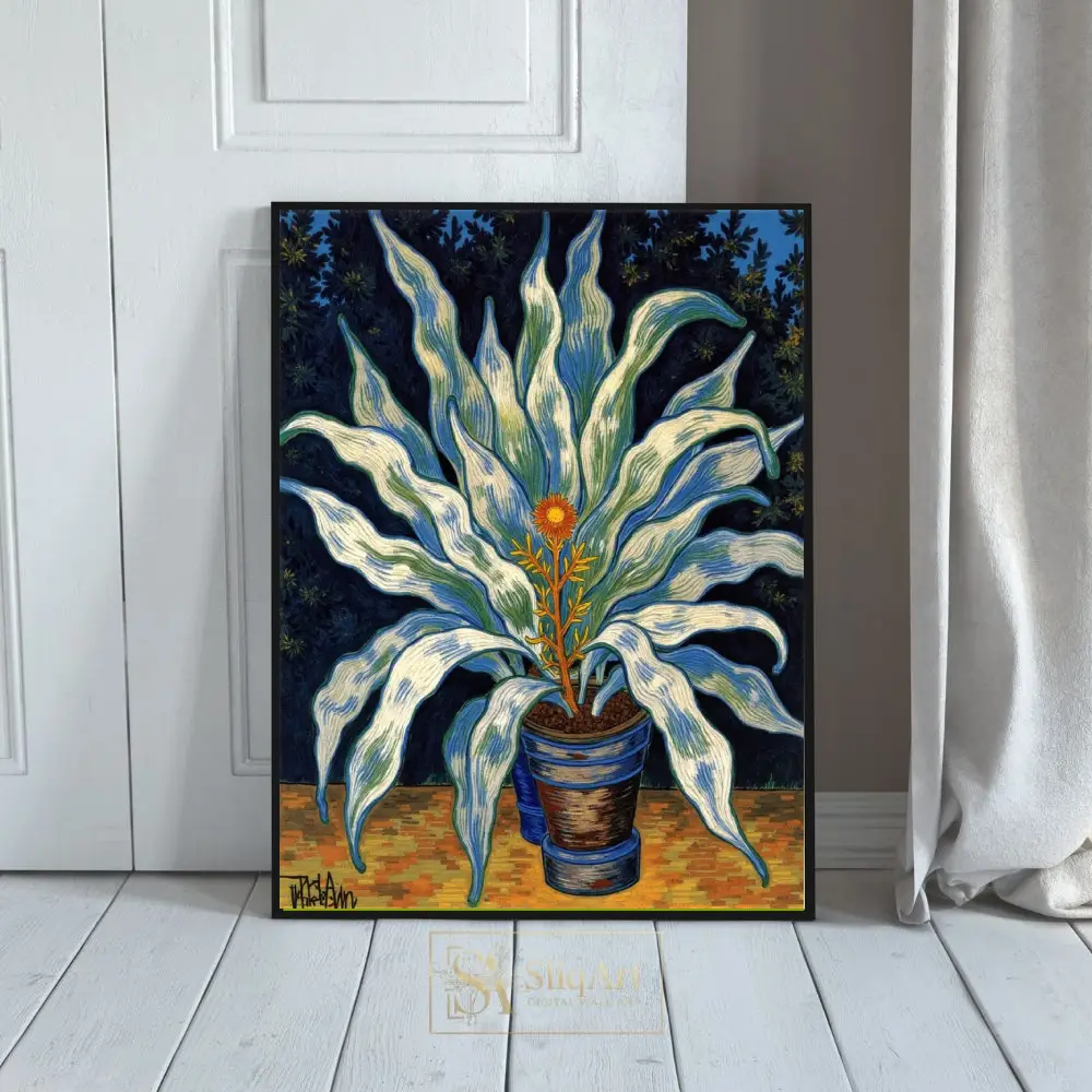 Vibrant Blue Succulent Canvas Art - Post-Impressionist Botanical Print