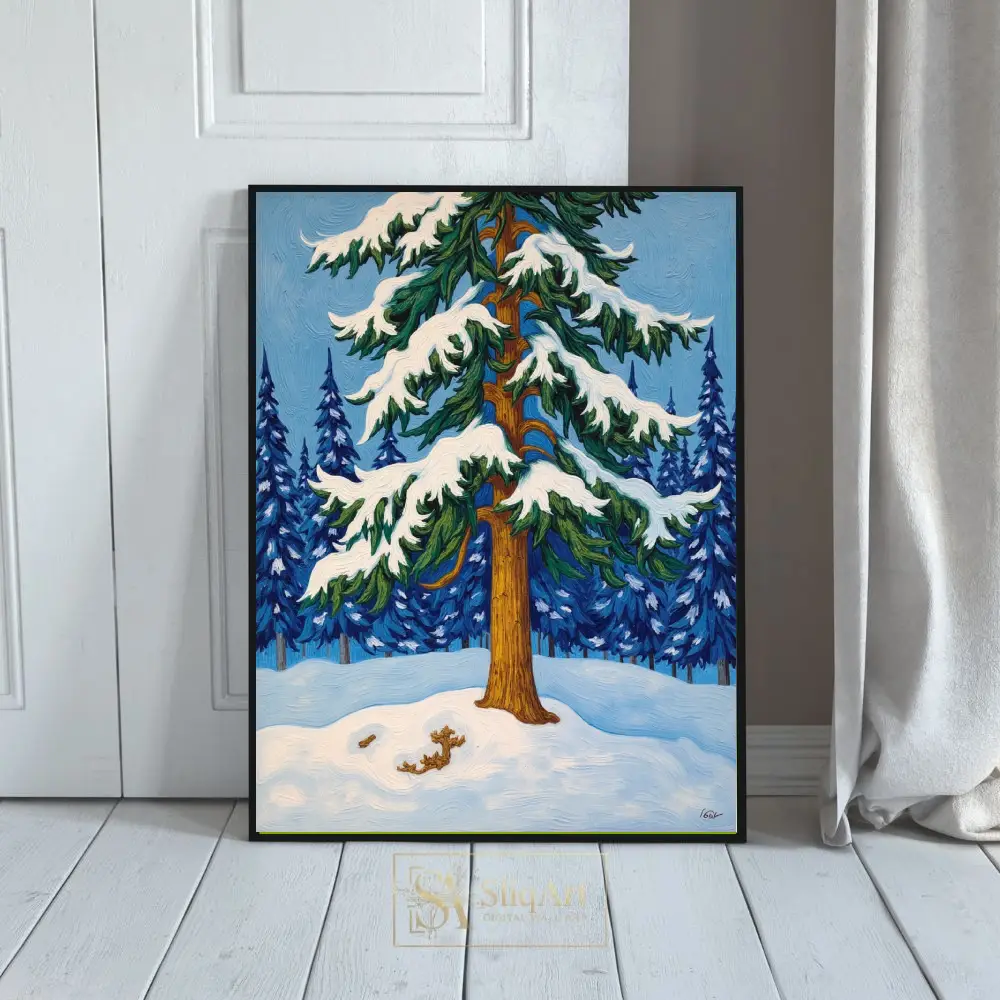 Winter Pine Tree Oil Painting - Snowy Forest Canvas Wall Art