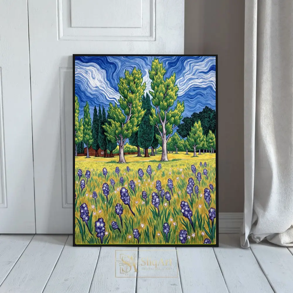 Post-Impressionist Floral Landscape Art - Swirling Sky Canvas Print