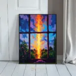LAN fire burns through stained glass window 050