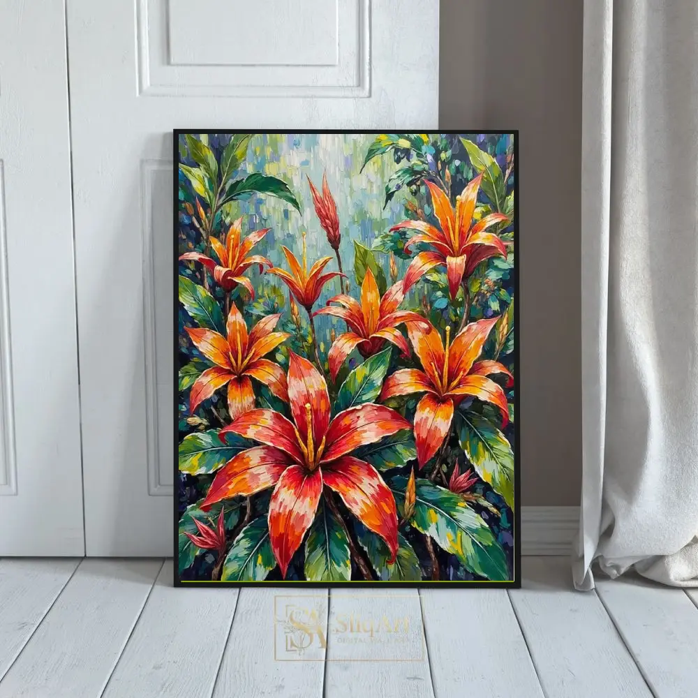 Vibrant Orange Lilies Impressionist Floral Canvas Art