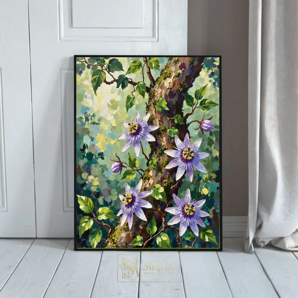 Impressionist Passionflower Vine Wall Art - Botanical Canvas Print
