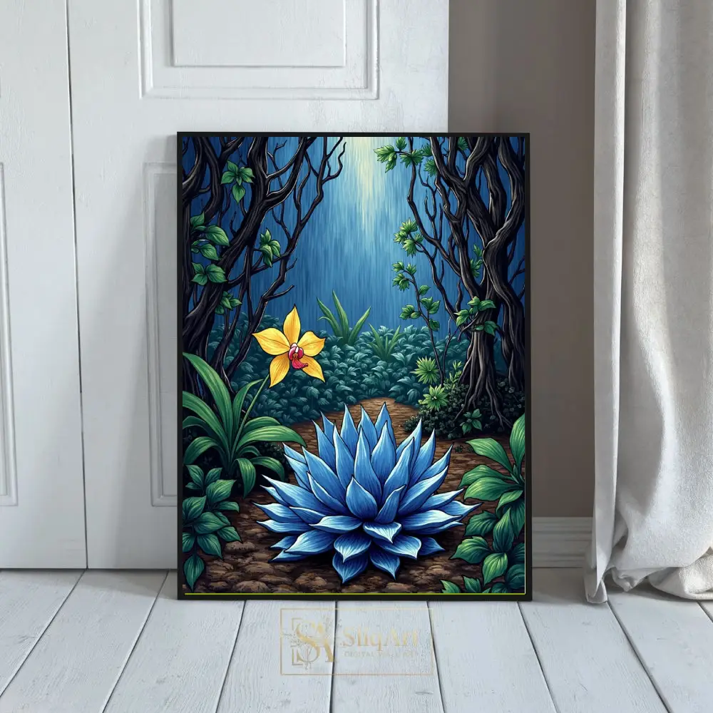 Enchanted Night Garden Blue Succulent Canvas Print