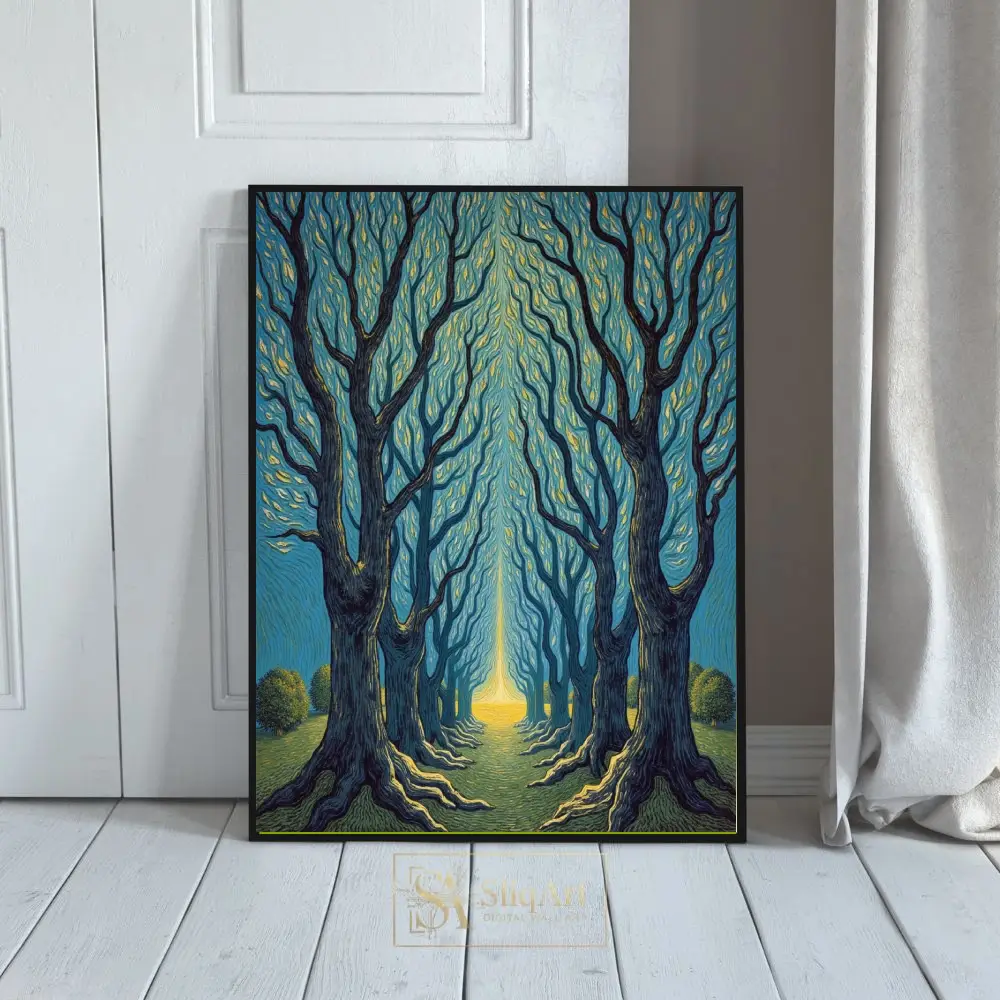 Ethereal Path of Light Post-Impressionist Tree Canvas Wall Art