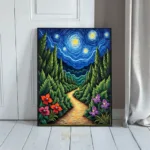 LAN forest road under starry night sky 091