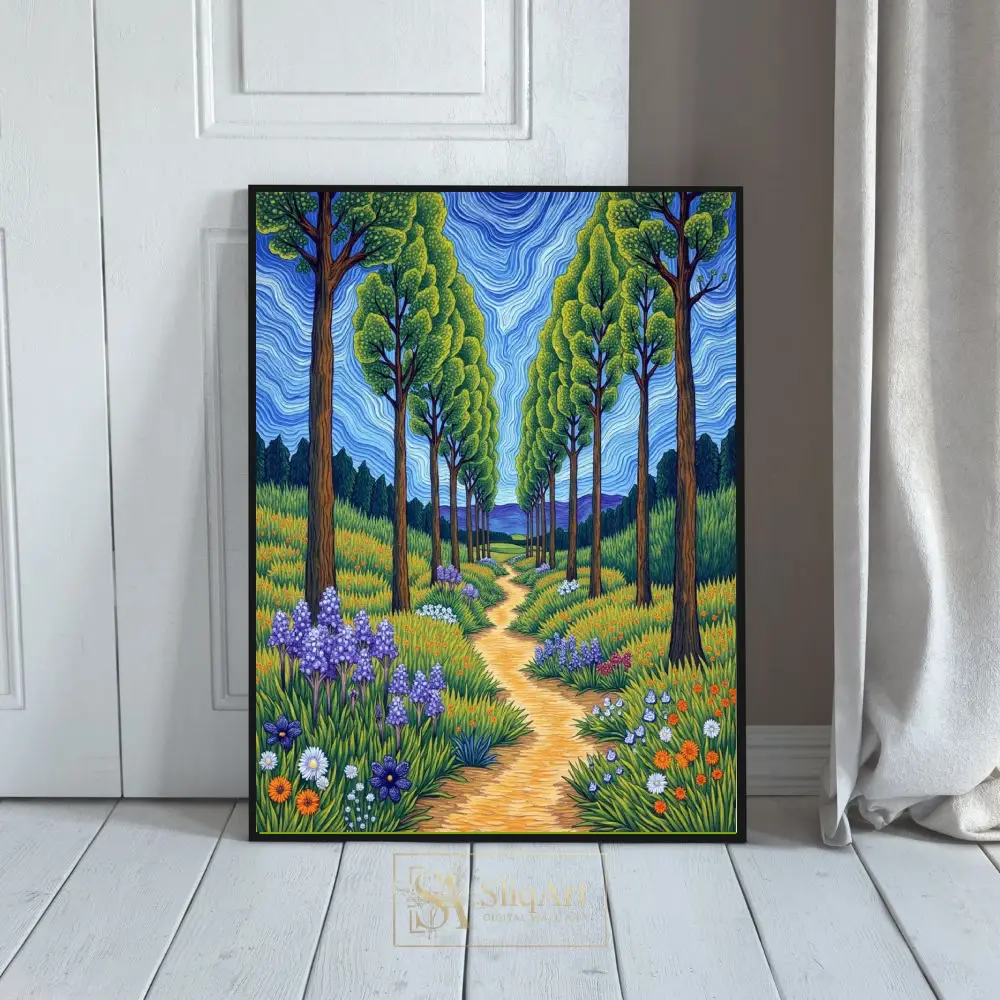 Whimsical Forest Path Landscape - Post-Impressionist Wall Art