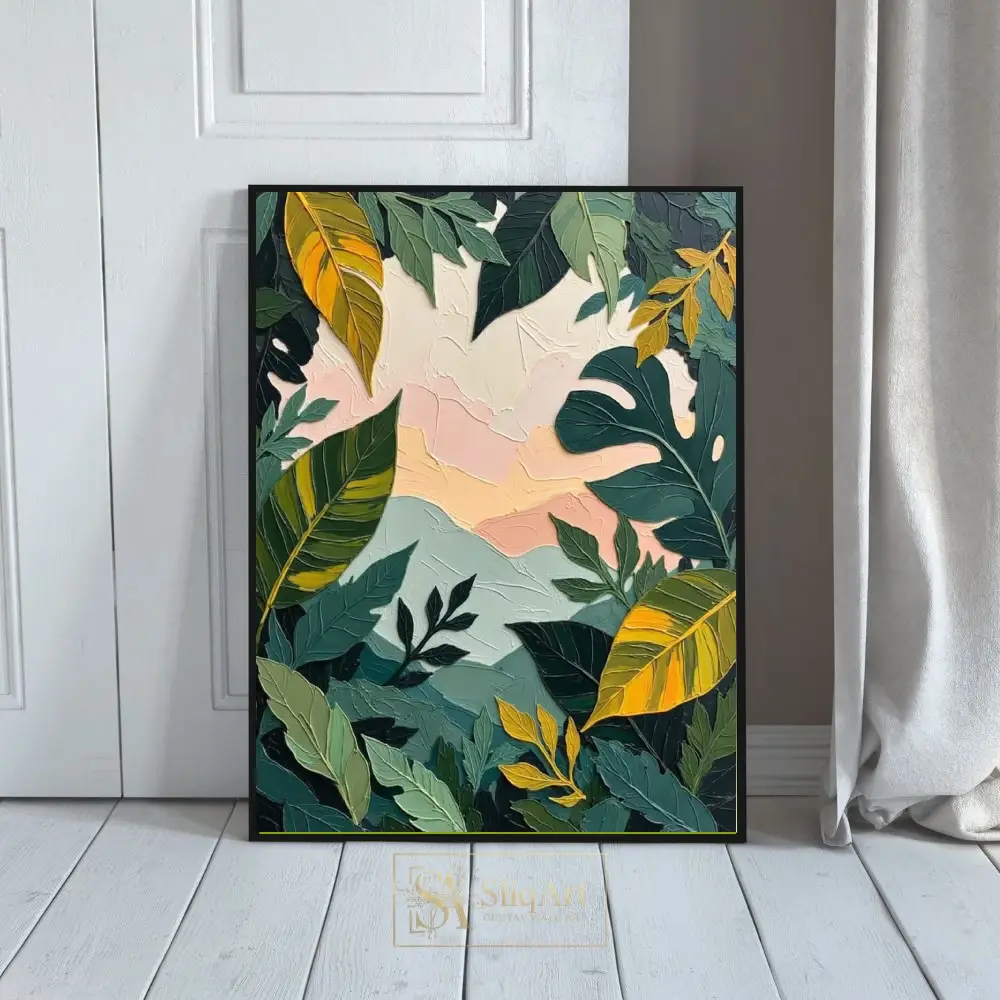Modern Tropical Botanical Impasto Wall Art - Textured Monstera Leaf Painting