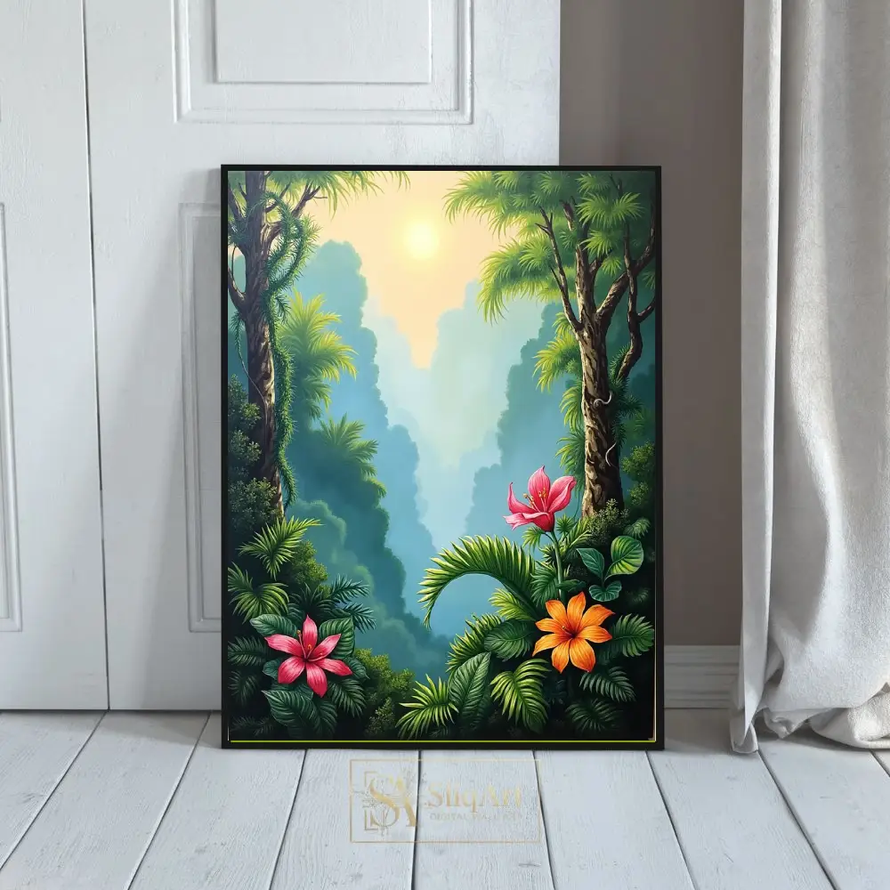 Tropical Jungle Oasis Canvas Print - Vibrant Exotic Flowers