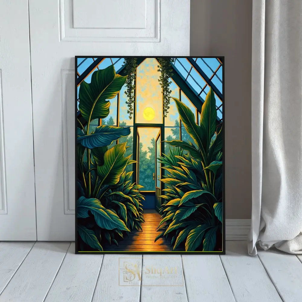 Tropical Greenhouse Moonrise Botanical Art Print