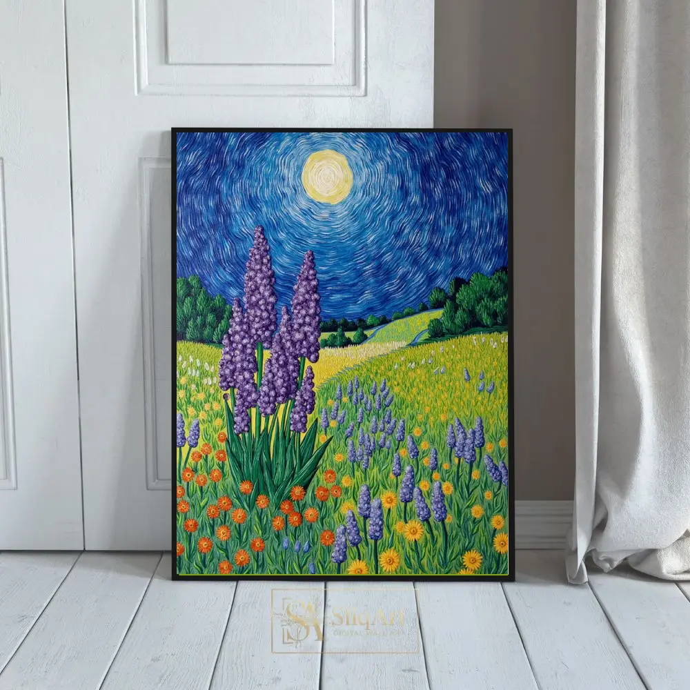 Starry Lavender Field Post-Impressionist Canvas Art