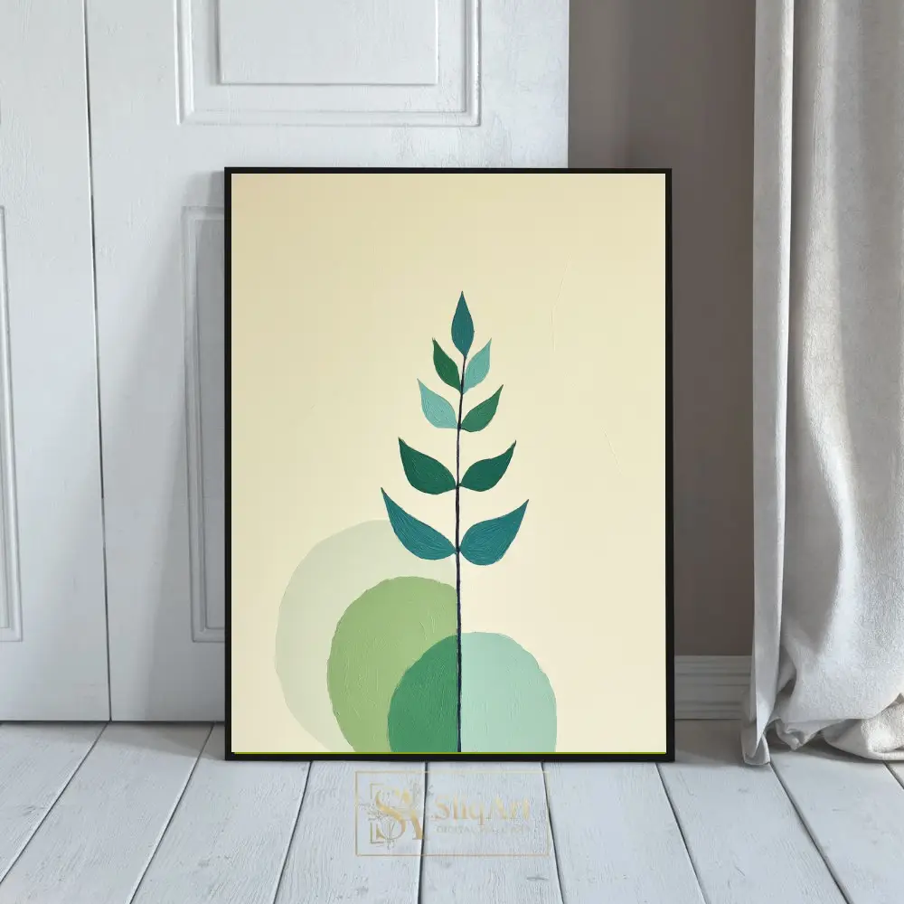 Minimalist Teal Leaf Botanical Art - Modern Green Nature Print