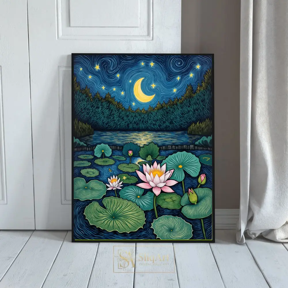 Starry Night Water Lilies Landscape Canvas Wall Art